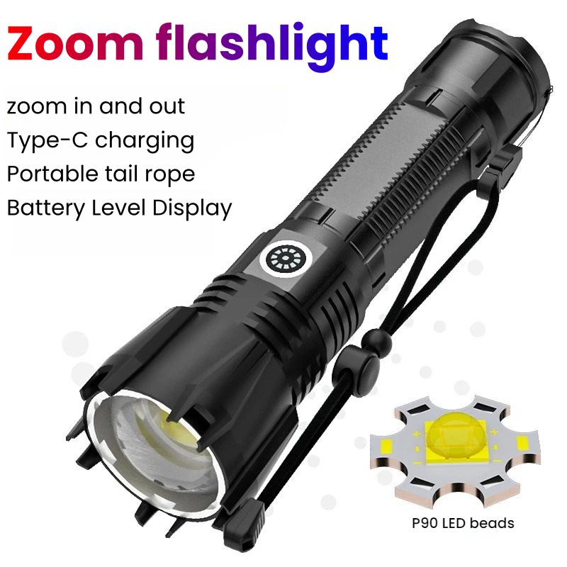 Outdoor Spotlight - Krachtige P90 LED-zaklamp TYPE-C Oplaadbare zoomspot